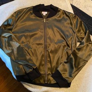 Lularoe “Stevie” olive satin bomber jacket